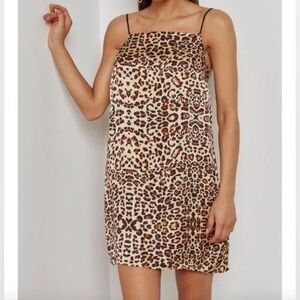 Topshop Leopard Print Satin Mini Slip Dress